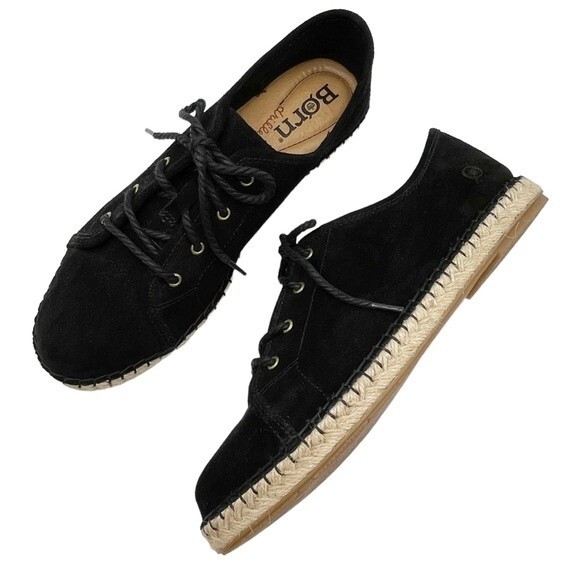 Born Black Suede Drilles Espadrille Lace-Up Loafer Spring Preppy Women’s Size 9 - Picture 1 of 16